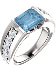 10K White Gold 9.00x7.00mm Emerald Cut Sky Blue Topaz and Diamond Ring -- LIFETIME WARRANTY