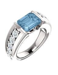 14K White Gold 9.00x7.00mm Emerald Cut Sky Blue Topaz and Diamond Ring -- LIFETIME WARRANTY