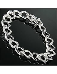 0.25 Ct 925 Sterling Silver Genuine Diamond Link Hoops Bracelet 7 Inch