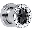 0 Gauge Stainless Steel Black Star CZ Screw Fit Tunnel