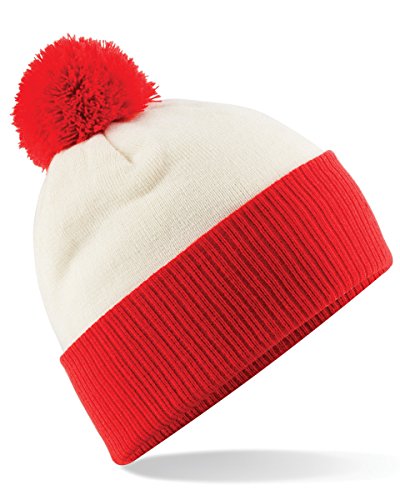 Beechfield B451 Snowstar Duo Two Tone Beanie Hat Off White/Bright Red