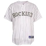 MLB Youth Colorado Rockies Ubaldo Jimenez White/Purple Pinstripes Home Short Sleeve 6 Button Synthetic Replica Baseball Jersey Spring 2011  (White/Purple Pinstripes, Medium)