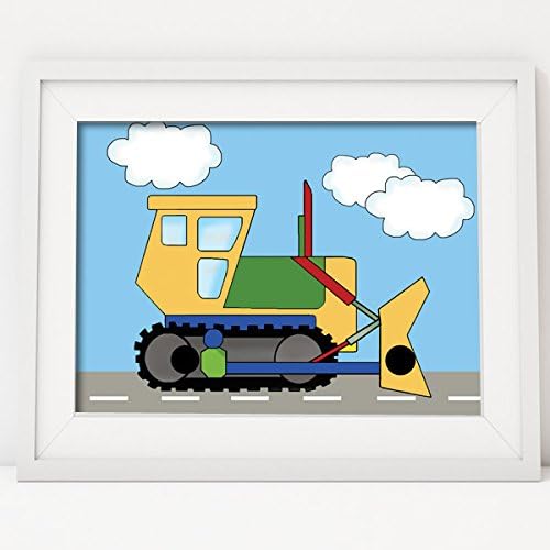 Under Construction Theme 11x14 Bulldozer Kids Wall Art Print
