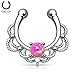 Lobal Domination 1pc NON-Pierced Lacey Single Opal Septum Hanger Fake Clip-on Nose Ring - Body Jewelry