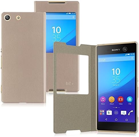 Luxury Flip Leather Window View Case Cover For Sony Xperia M5 E5603/E5606/E5653 Champagne