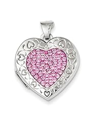 Sterling Silver Pave Pink Swarovski Elements 21mm Heart Locket