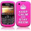 BLACKBERRY CURVE 8520 / 9300 KEEP CALM AND STAY REEM LASERED SILICONE SKIN CASE / COVER / SHELL - HOT PINK/WHITE