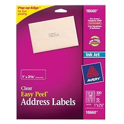 Avery Easy Peel Mailing Labels for Ink Jet Printers, 1 x 2.625 Inches, Clear, Pack of 300 (18660)