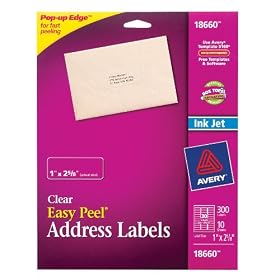 Avery Easy Peel Mailing Labels for Ink Jet Printers, 1 x 2.625 Inches, Clear, Pack of 300 (18660)