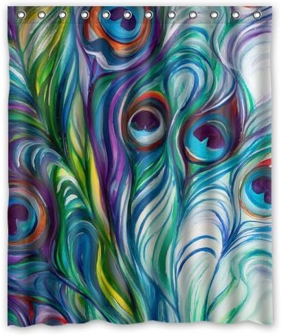 Generic Personalized Watercolor Peacock Feather Wonderful Design Sold By Too Amazing Shower Curtain Bath Decor Curtain 60" x 72"