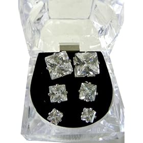 Sterling Silver Earrings- Diamond Shape Earrings 3 pairs