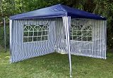 2 Seitenteile 3m für Pavillon, PE Seitenwände blau-weiß