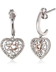 10K Rose Gold and Silver Diamond Multi-Heart Earrings (1/10 cttw, I-J Color, I3 Clarity)