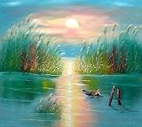 Beach Side Sunset over Reed Marshes Oil Painting 20 x 24 inches