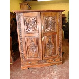 ANTIQUE ARMOIRE TV CABINET CARVED RUSTIC CHEST INDIA 66 by mogulinterior.com