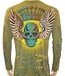 Christian Audigier Wing Skull Crown allover LS Shirt Big & Tall Sizes Green