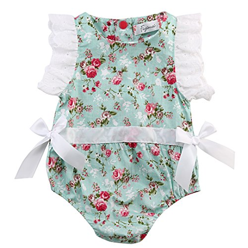 Kids Baby Girl Clothes Lace Floral Cotton Romper Bodysuit Jumpsuit Outfits (18-24 Months, Blue Floral)