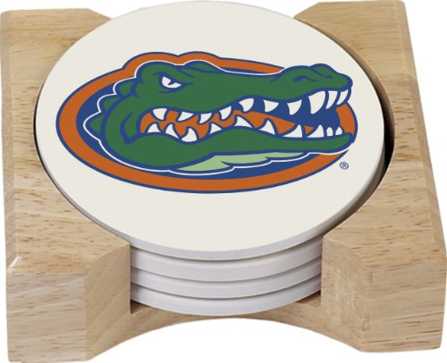 NCAA Florida Gators Absorbent Coaster Four Pack Gift Set with Butcher Block Holder