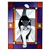 Cat Gray Vertical Art Glass Panel Wall Window Hanging Suncatcher 14 x 10