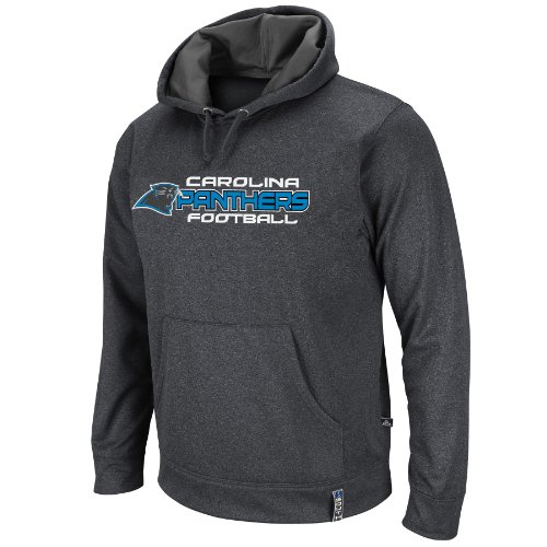 NFL Men's Carolina Panthers Gridiron Hood III Long Sleeve Hooded Fleece Pullover (Charcoal Marled/Black, X-Large)
