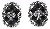 Black Hematite and Austrian Crystal Oval Cluster Clip-on Earrings