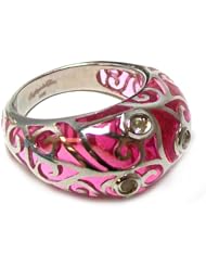 Angelique De Paris "Contessa" Platinum Rhodium Swirl Resin Dome Cocktail Ring in Pink Size 8