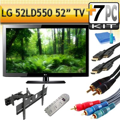 LG 52LD550 52 1080p 120Hz LCD HDTV with Articulating Wall Mount & 5pc Hook Up Kit (2 6FT HDMI Cables,6FT Audio Interconnect Cable ,6FT Component Cable, TV Cleaning Kit)