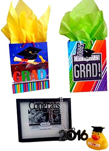 Grad Gift Set 2016; Graduation Necklace 2016, Congratulations Frame, 2016 Diploma Rubber Duck, Graduation Gift Bag with Tissue