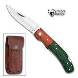 Timber Rattler Green Hardwood Folding Knife w/ Leather Sheath