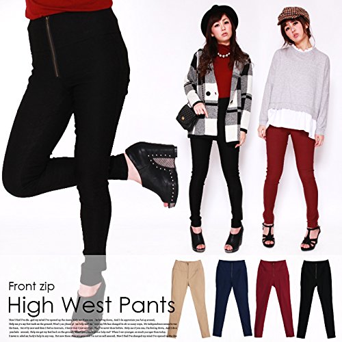 【黒】伸縮性抜群!!フロントZIPハイウエストスキニーパンツPT【全４色★ジップ】【ストレッチ/パギンス】◆