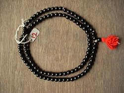 Black Agate Mala Crystal Japa Mala Precious Stone for Sani Yoga Japa Mala 108+1 Beads