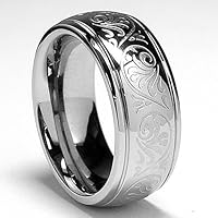 7MM Stainless Steel Ring With Engraved Florentine Design Sizes 5 to 10