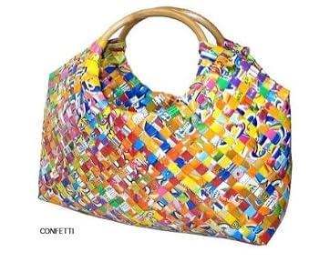 Wooden Handle Woven Recycled Juice Container Purse