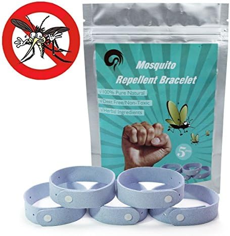MSKI Pack Of 5 Mosquito Repellent Bracelet All Natural Premium Bracelet DEET Free NON-Toxic- Ideal Pest Control For Outdoor-Safe For Children.