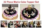 Super Mario Brothers Mario Kart 22 Piece Birthday Cake Topper Set Featuring 6 Pull Back Mario Kart Cars with Mario, Luigi, Toad, Donkey Kong, Peaches, Bowser, Mario Kart Racing Trophy, Mario Kart Racing Flag, 8
