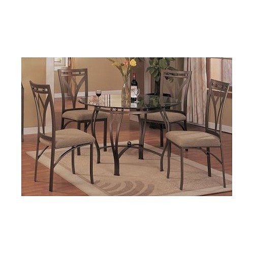 5 pc metal and glass dining room table set in a bronze metal finish
