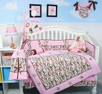 SOHO Pink Camo Baby Crib Nursery Bedding Set 10 pcs ** Reversible to SOHO Flower print **