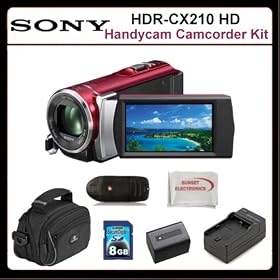 Sony HDR-CX210 High Definition Handycam Camcorder Kit Includes: Sony HDRCX210 Camcorder(Red), Extended Life Replacement Battery, Rapid Travel Charger, 8GB Memory Card, Memory Card Reader, Large Carrying Case, SSE Microfiber Cleaning Cloth.
