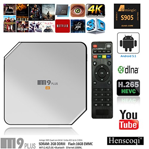Henscoqi M9 Plus Android Smart TV Box Amlogic S905 2GB 16GB with Kodi 16.1 Support Dual Band WiFi 2.4GHz 5GHz Bluetooth LED display Full HD 1080P(Silver)