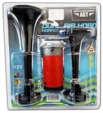 AGT Air Horn Train Horn Black Dual Trumpet Kit 12V Car/Boat