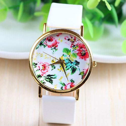 New Fashion Leather Geneva Rose Flower Dress Watches for Women 3 Colors