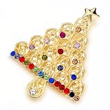 Pugster Beautiful Golden Xmas Tree Coloful Crystal Brooch