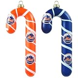 MLB New York Mets Blown Glass Candy Cane Ornament Set