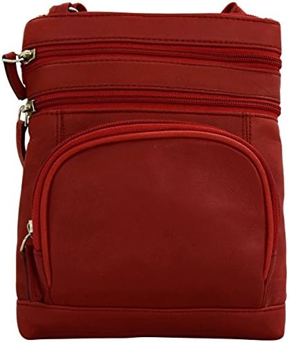 Genuine Leather Women's Casual Multi-Pocket Small Crossbody Purse Bag (Red)