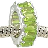 .925 Sterling Silver August Birthstone Peridot CZ Baguette Charm Bead