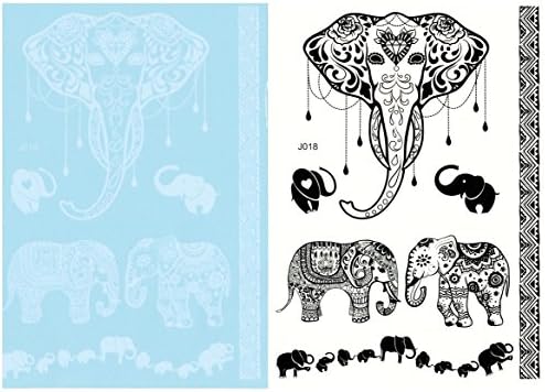 BTArtbox 5 Sheets Black &amp; White Elephant Pattern Lace Temporary Tattoo