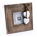Chic & Shabby Natural Wooden Square Standing Photo Frame Hanging Cream Hearts
