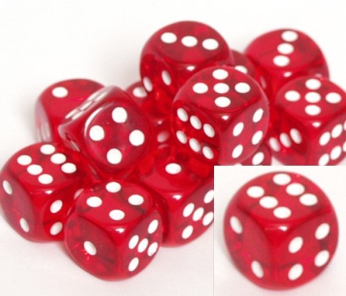 Translucent 16mm d6 Red/white Pipped Dice