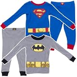 Batman and Superman Set of Two Cotton Pajamas for Toddlers and Boys