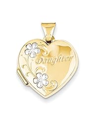 14k Yellow Gold & Rhodium Daughter Floral 18mm Heart Locket. Metal Wt- 1.37g